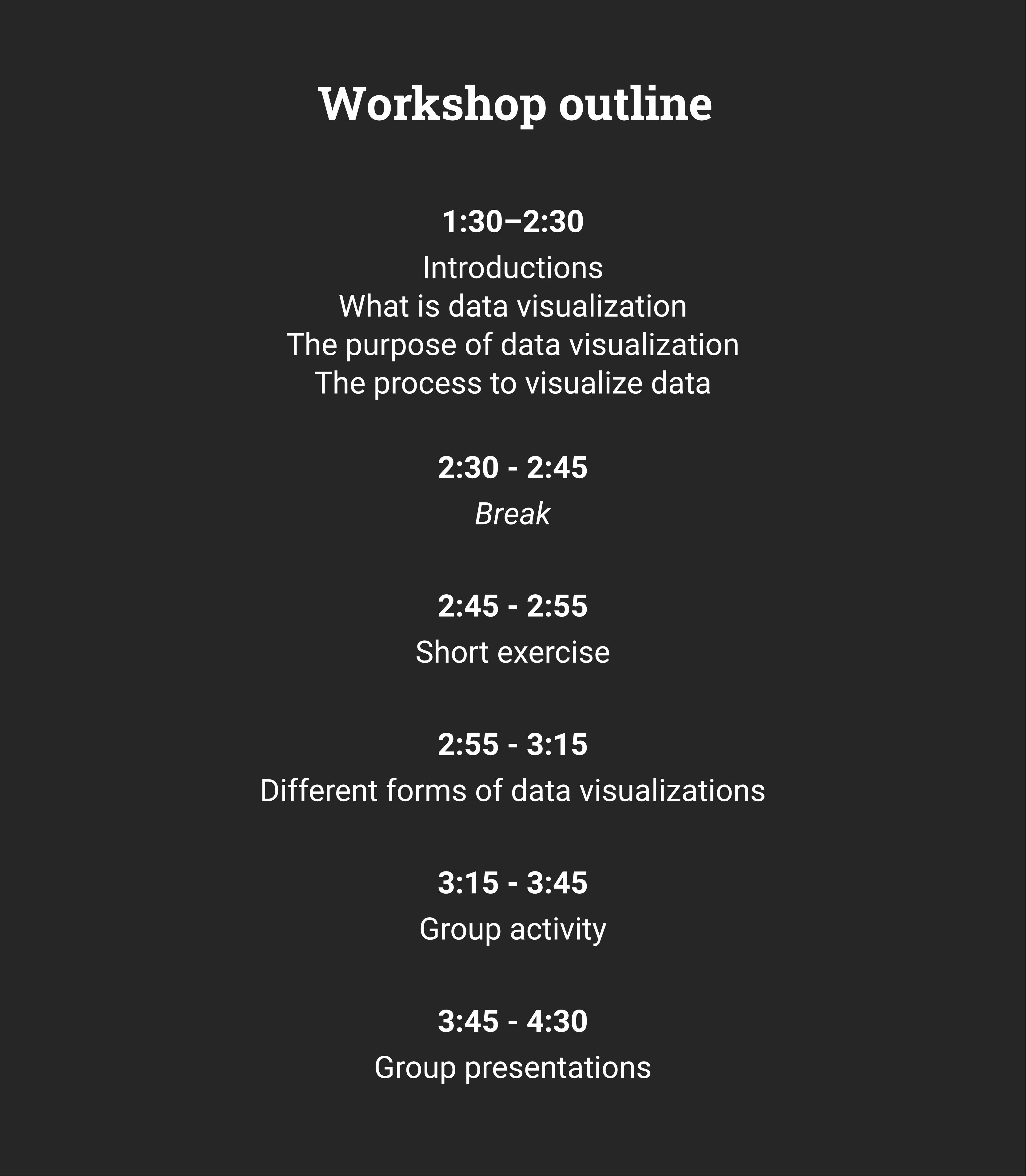 Outline of my data visualization workshop